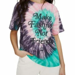 Eleven Paris Make Fashion Not Friends Womens Tie-Dye Crewneck Pullover Top