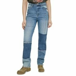 Eleven Paris Womens Patchwork Distressed Straight Leg Jeans